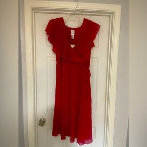 Red flutter sleeve dress with cute flower